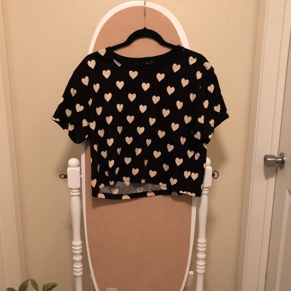 Heart Patterned Crop Top T Shirt